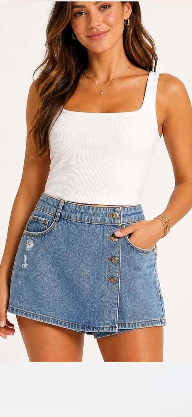 Zara Distressed Denim Skort Medium Wash Size Small Festival Y2K